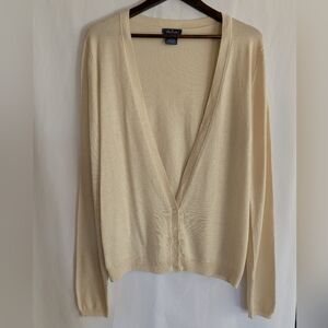 Women's XL Faconnable Cream Cardigan Sweater Silk Cashmere Deep V-neck